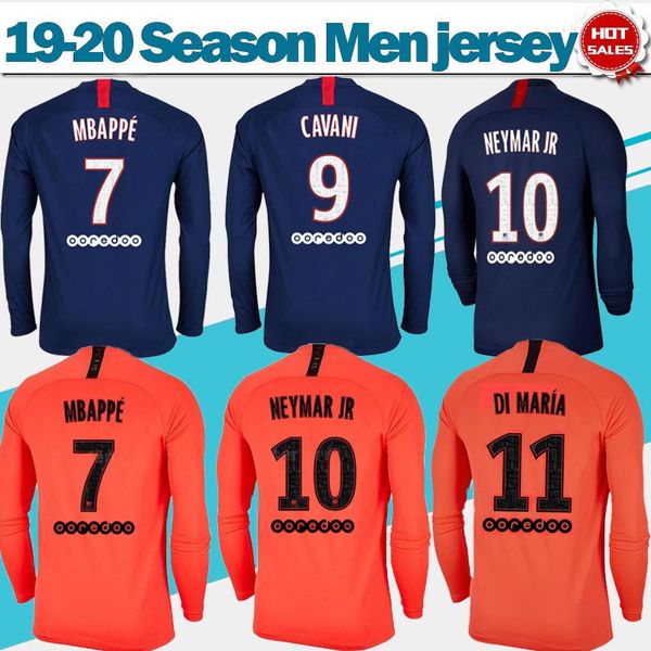 2020 long sleeve paris home #7 mbappe #18 icardi soccer jerseys 19/20 away red soccer shirts #9 cavani #10 neymar jr football uniforms, Black;yellow